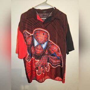 Vintage 2002 Spider Man Button Up Casual Shirt Red Size Large